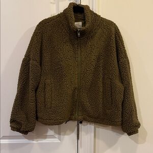 Urban Outfitters Cozy Full Zip up Olive Sherpa Jacket